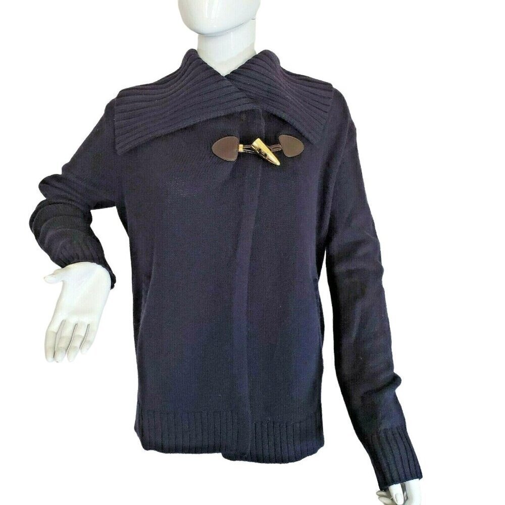 Michael Kors Navy Knit Cardigan Wrap Size S Wool Blend Long Sleeve Shawl Collar